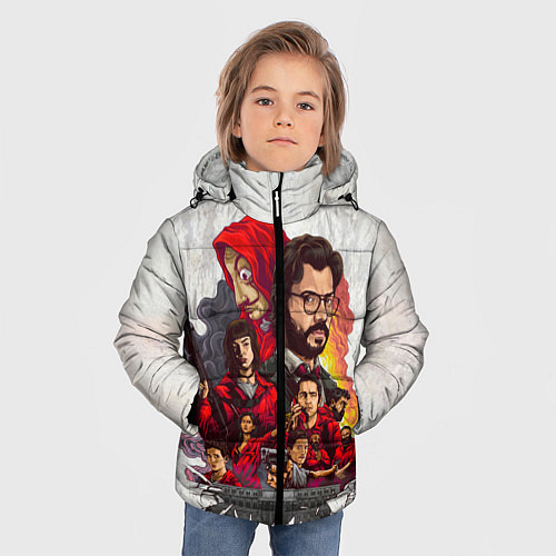 Зимняя куртка для мальчика Бумажный дом на бумажном фоне герои и злодеи / 3D-Черный – фото 3