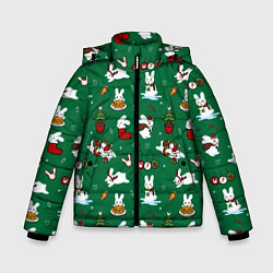 Куртка зимняя для мальчика Новогодний паттерн с зайчиками, цвет: 3D-черный