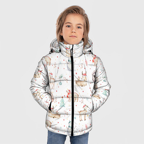 Зимняя куртка для мальчика Паттерн с оленями и медведями / 3D-Черный – фото 3