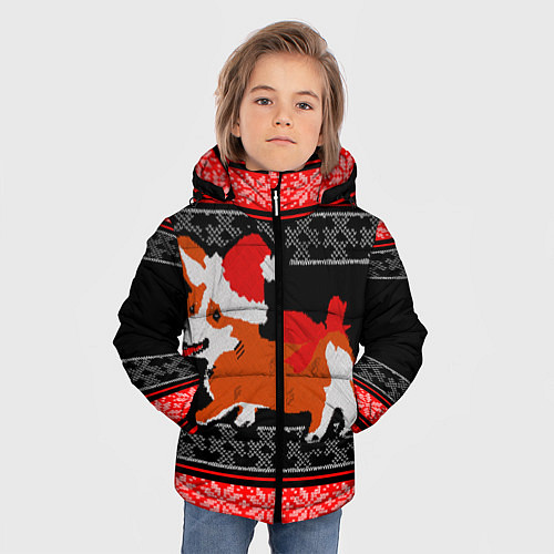 Зимняя куртка для мальчика Новогодний корги Новый Год / 3D-Черный – фото 3