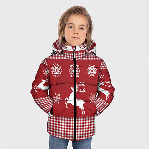 Зимняя куртка для мальчика Узор с оленями / 3D-Красный – фото 3