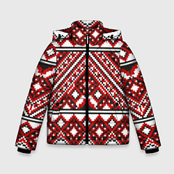Куртка зимняя для мальчика Русский узор, геометрическая вышивка, цвет: 3D-светло-серый