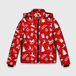 Куртка зимняя для мальчика НОВОГОДНИЙ УЗОР КРАСНО БЕЛЫЙ, цвет: 3D-красный