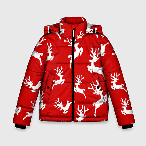 Зимняя куртка для мальчика НОВОГОДНИЕ ОЛЕНИ УЗОР / 3D-Светло-серый – фото 1