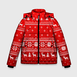 Зимняя куртка для мальчика Красный узор с оленями