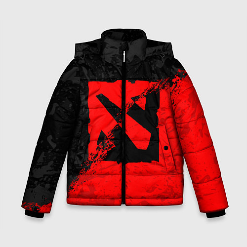 Зимняя куртка для мальчика DOTA 2 RED BLACK LOGO, БРЫЗГИ КРАСОК / 3D-Светло-серый – фото 1