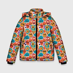 Куртка зимняя для мальчика Психоделика Космос Смайлы, цвет: 3D-светло-серый