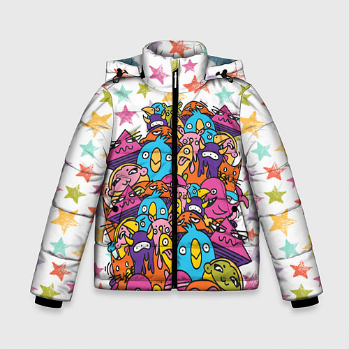 Зимняя куртка для мальчика Звездные монстры / 3D-Светло-серый – фото 1