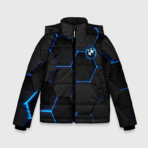 Зимняя куртка для мальчика BMW blue neon theme / 3D-Светло-серый – фото 1