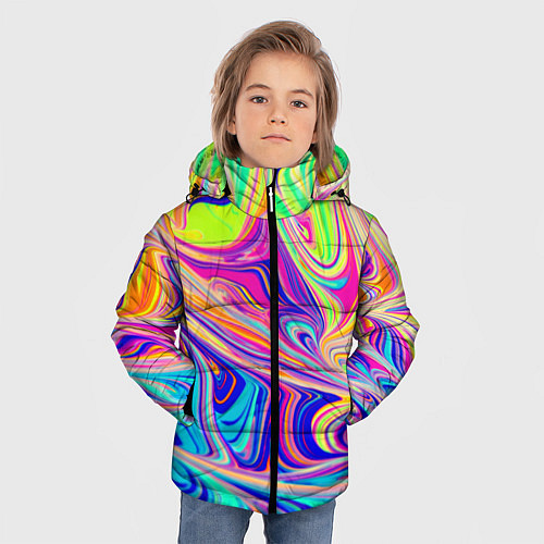 Зимняя куртка для мальчика Аномально яркие цветные разводы / 3D-Черный – фото 3