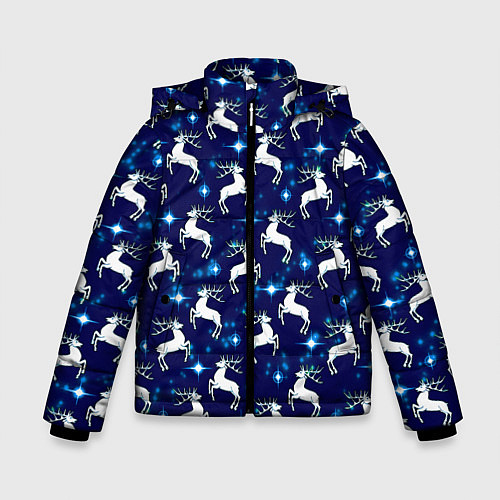 Зимняя куртка для мальчика Новогодние олени и звезды / 3D-Светло-серый – фото 1