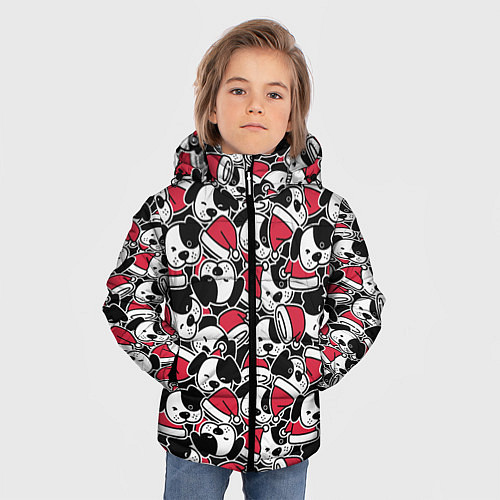 Зимняя куртка для мальчика Щенки и красные колпаки / 3D-Черный – фото 3