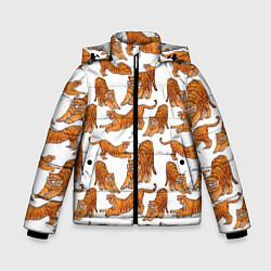 Куртка зимняя для мальчика Тигровые потягушки паттерн белый, цвет: 3D-красный