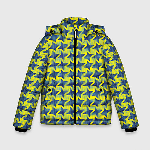 Зимняя куртка для мальчика Сине-желтые гусиные лапки / 3D-Светло-серый – фото 1