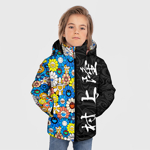 Зимняя куртка для мальчика Такаси Мураками Иероглифами / 3D-Черный – фото 3