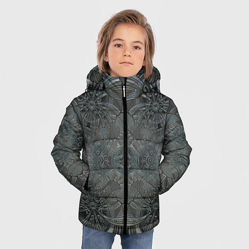 Зимняя куртка для мальчика Коллекция Фрактальная мозаика Серо-голубой 292-4 / 3D-Черный – фото 3