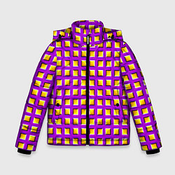 Зимняя куртка для мальчика Фиолетовый Фон с Желтыми Квадратами Иллюзия Движен