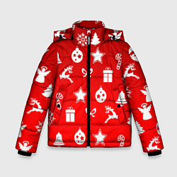 Куртка зимняя для мальчика Новогодний узор красный градиент, цвет: 3D-черный