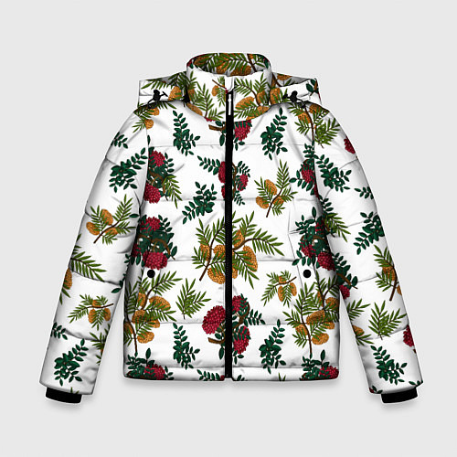 Зимняя куртка для мальчика Зимний паттерн ветки рябины / 3D-Светло-серый – фото 1