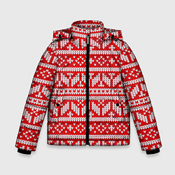 Куртка зимняя для мальчика Узор связанный крючком, цвет: 3D-светло-серый