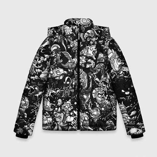 Зимняя куртка для мальчика DOTA 2 ВСЕ ПЕРСОНАЖИ ЧЁРНО БЕЛЫЙ / 3D-Светло-серый – фото 1