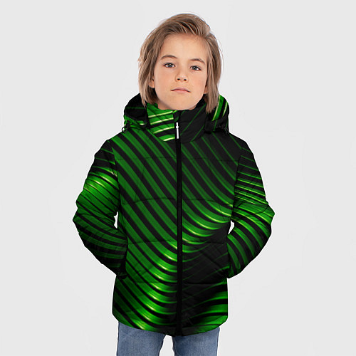 Зимняя куртка для мальчика Волны изумрудного металла / 3D-Черный – фото 3