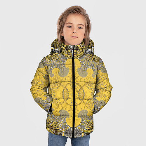 Зимняя куртка для мальчика Коллекция Фрактальная мозаика Желтый на черном 573 / 3D-Черный – фото 3
