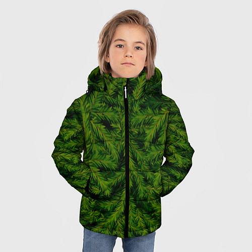 Зимняя куртка для мальчика Текстура Ели Елка Паттерн / 3D-Черный – фото 3