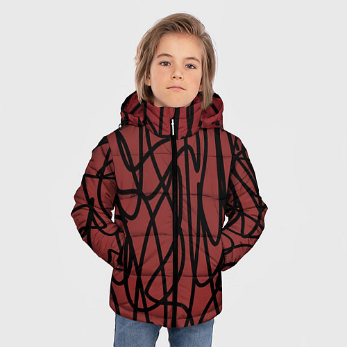Зимняя куртка для мальчика Кот пробежал / 3D-Черный – фото 3