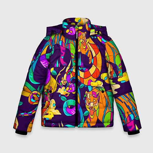 Зимняя куртка для мальчика Все смешалост-тигры,змеи / 3D-Светло-серый – фото 1