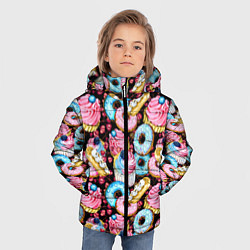 Куртка зимняя для мальчика Узор из сладостей на черном фоне, цвет: 3D-светло-серый — фото 2