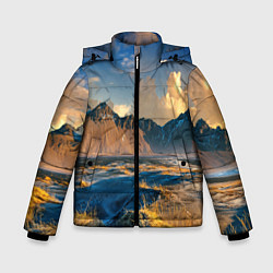 Куртка зимняя для мальчика Красивый горный пейзаж, цвет: 3D-красный