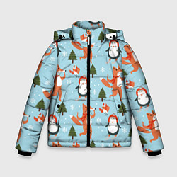 Куртка зимняя для мальчика Лисята и пингвины Новый год 2022, цвет: 3D-черный