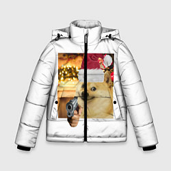 Куртка зимняя для мальчика Новогодняя собака злоупотребляет второй поправкой, цвет: 3D-красный