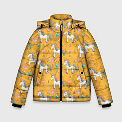 Зимняя куртка для мальчика Единороги на желтом фоне