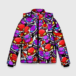 Куртка зимняя для мальчика Geometry Dash паттерн смайлов, цвет: 3D-черный
