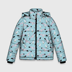 Куртка зимняя для мальчика Чайки паттерн, цвет: 3D-светло-серый