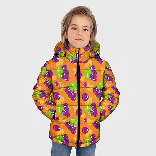Зимняя куртка для мальчика Виноград паттерн / 3D-Черный – фото 3