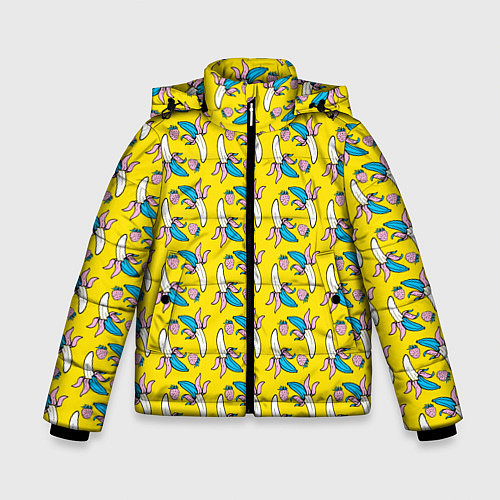 Зимняя куртка для мальчика Летний узор Забавные бананчики / 3D-Светло-серый – фото 1