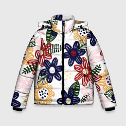 Зимняя куртка для мальчика Разноцветные цветы в мультяшном стиле