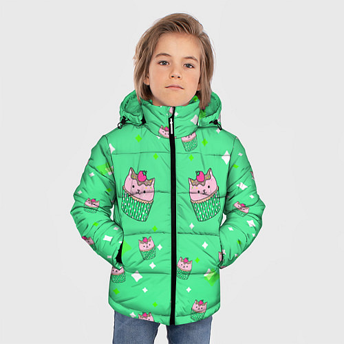 Зимняя куртка для мальчика Кот капкейк / 3D-Черный – фото 3