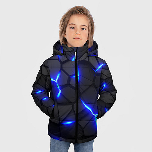 Зимняя куртка для мальчика КИБЕРПАНК БРОНЯ: СИНЯЯ СТАЛЬ / 3D-Черный – фото 3