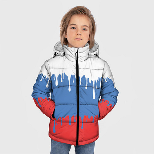 Зимняя куртка для мальчика Флаг России потёки / 3D-Красный – фото 3