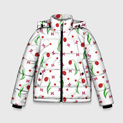 Куртка зимняя для мальчика Тюльпаны, бабочки, сердечки, цвет: 3D-красный