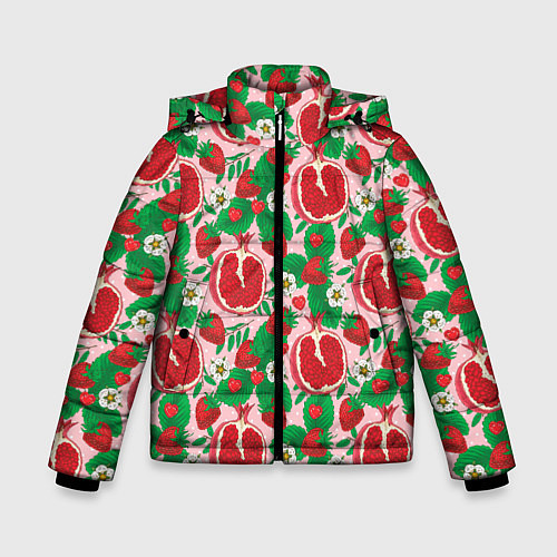 Зимняя куртка для мальчика Гранат фрукт паттерн / 3D-Светло-серый – фото 1