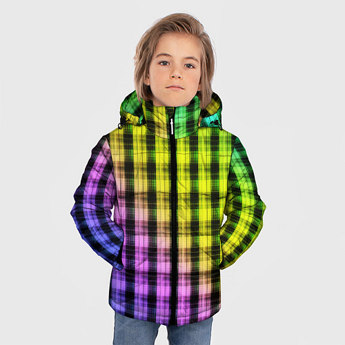 Зимняя куртка для мальчика Градиентный клетчатый узор / 3D-Черный – фото 3