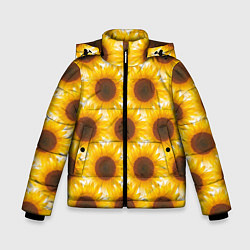 Куртка зимняя для мальчика Желтые подсолнухи паттерн, цвет: 3D-красный