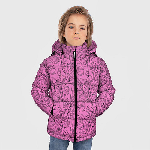 Зимняя куртка для мальчика Узор тюльпанов / 3D-Черный – фото 3