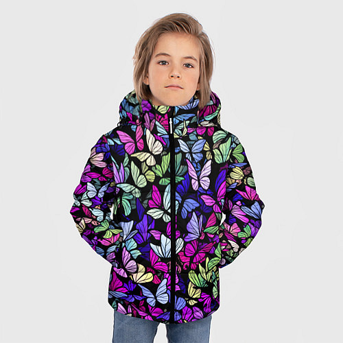 Зимняя куртка для мальчика Витражные бабочки / 3D-Черный – фото 3