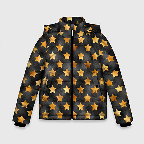 Зимняя куртка для мальчика Золотые звезды на черном / 3D-Светло-серый – фото 1